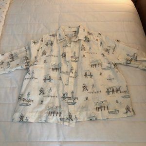 CJ Banks White Ship Patterned Button down Quarter sleeve